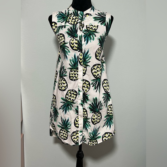 MILLY Sleeveless Button Front Pineapple Print Cotton High Low Dress- P - Picture 1 of 5